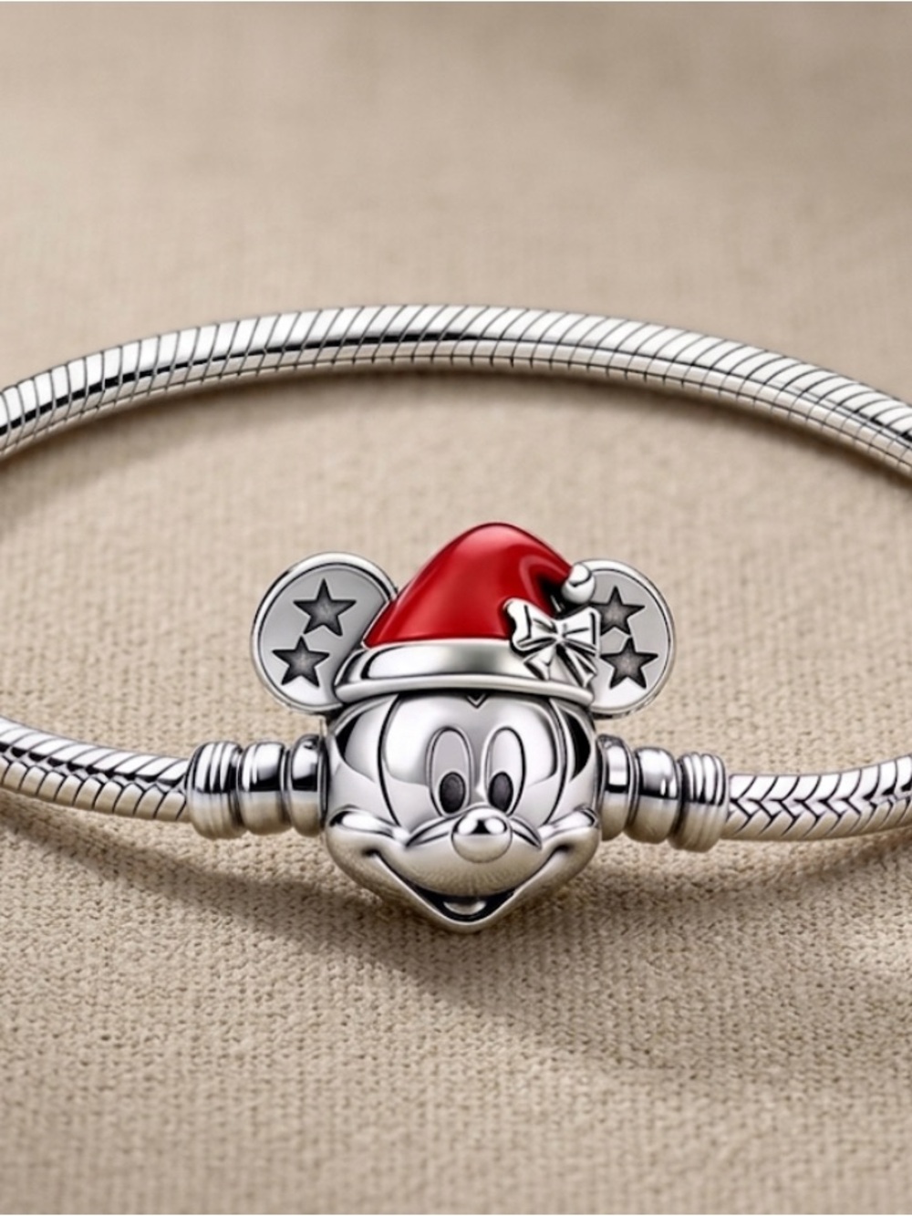 Sterling Silver Mickey Mouse Santa Charm Bracelet